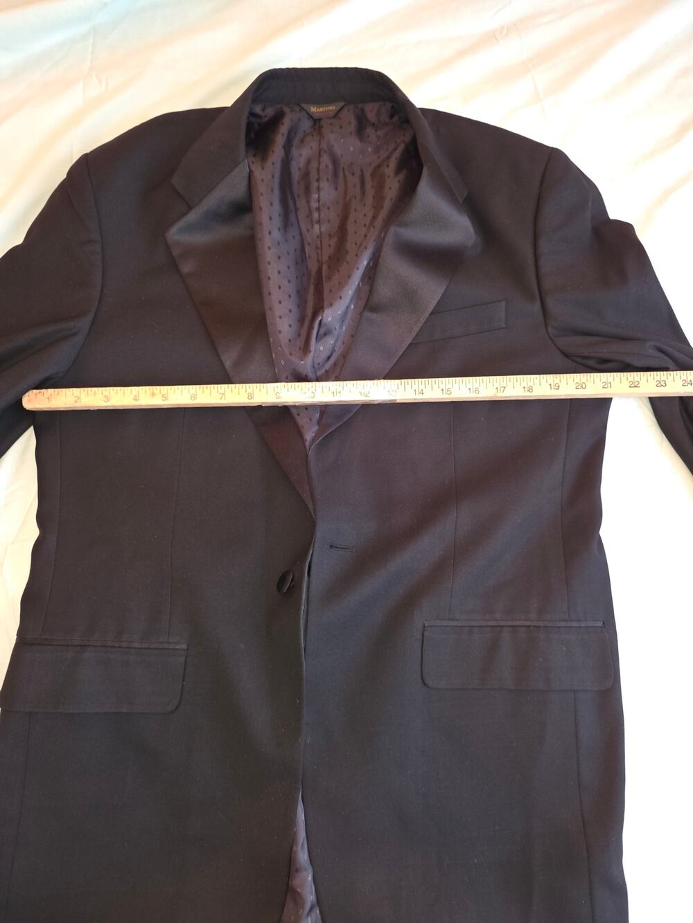 Martino Uomo Moda Men's Black Tuxedo Jacket Blazer 40R Satin Peak Lapel Y2K